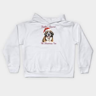 Christmas Saint Bernard Dog in Santa Hat Kids Hoodie